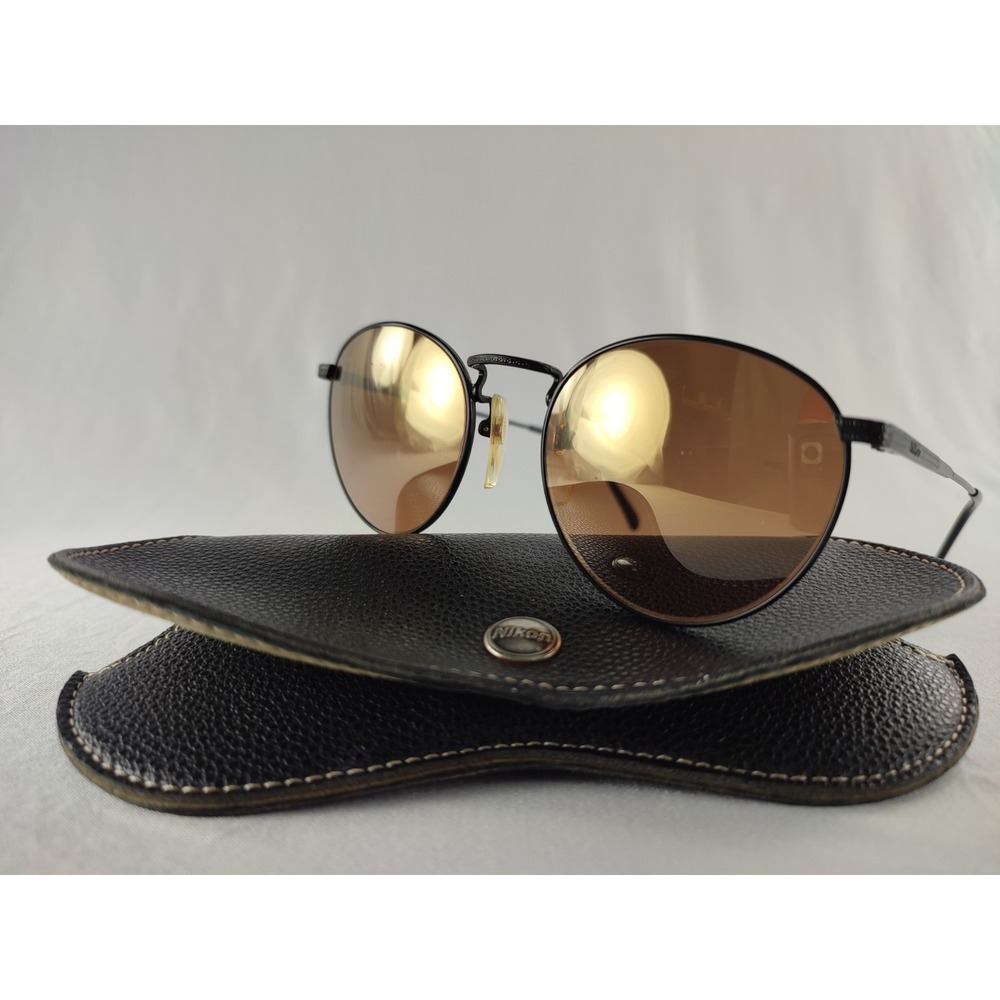 Nikon NK 4919-5 Round Panto Metal Sunglasses Brown Gold Mirror Lens Japan w/Case